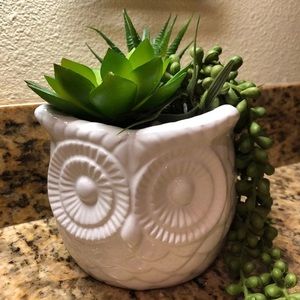 Ceramic White Owl Planter